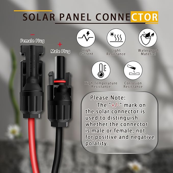 COMeap Solar Panel Cable for Ecoflow Anker SOLIX 10AWG, Compatible with MC-4 to XT60 Plug Solar Panel Connector Adapter Extension for Portable Power Station Solar Generator RV 3.4ft(1.04m) - Image 3
