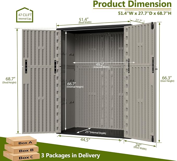 ZZM 57 Cu.ft Outdoor Storage Shed with Floor HDPE Double-Wall Resin Sheds Outdoor Storage, Lockable Weatherproof Storage Cabinet Fit for Garden Tools, Garage can, Bike, Patio Furniture, Brown - Image 3