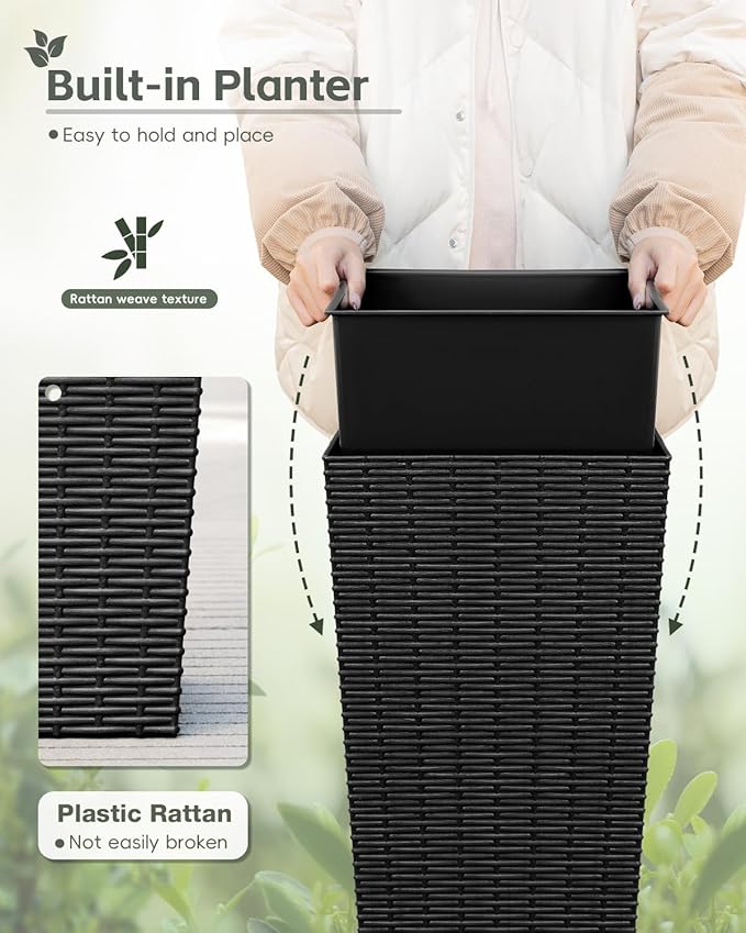 32 Inch Tall Plastic Planters(Set of 2), Detachable Inner Pot & Drainage Holes, Outdoor Decorative Flower Pots for Large Plants, Trees, Patio, and Garden, Black