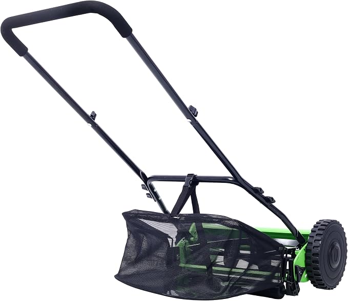 16-Inch 5-Blade Push Reel Lawn Mower with Grass Catcher, 4 Wheels (Green) - Image 6