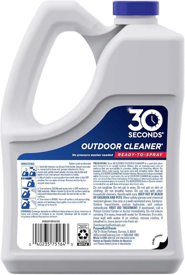 30 SECONDS Outdoor Cleaner 2 Pack with Hose End Sprayer - Cleans Stains from Algae, Mold and Mildew on Vinyl Siding, Deck, Patio, Brick and More - Image 2
