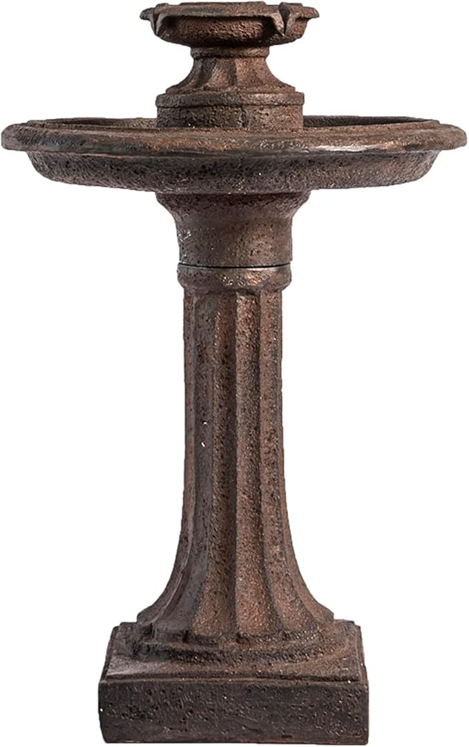 XBrand 28" 1-Tier Outdoor Bird Bath Water Fountain, Resin Fountain with Auto Shut-Off Pump, Brown