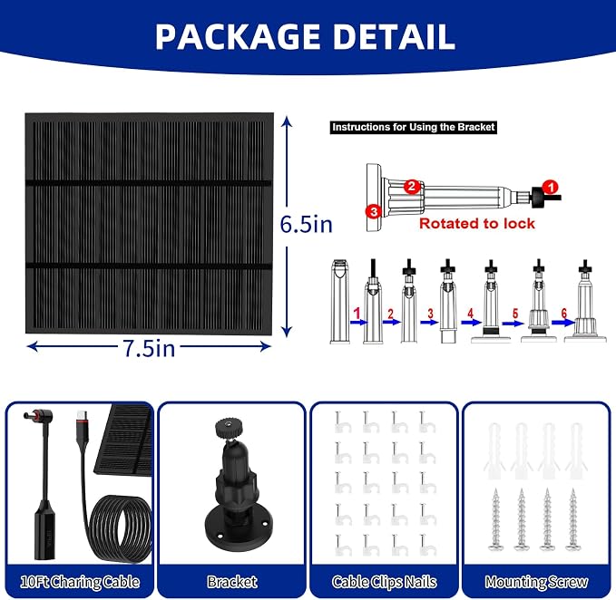 Solar Panels for Ring Camera Outdoor (New Generation) 5W 5V Solar Panel Charger with USB-C&Plug for Spotlight Cam Plus&Stick Up Cam Pro.Waterproof IP65 360??Adjustable 2M Cable (Black, 1) - Image 3