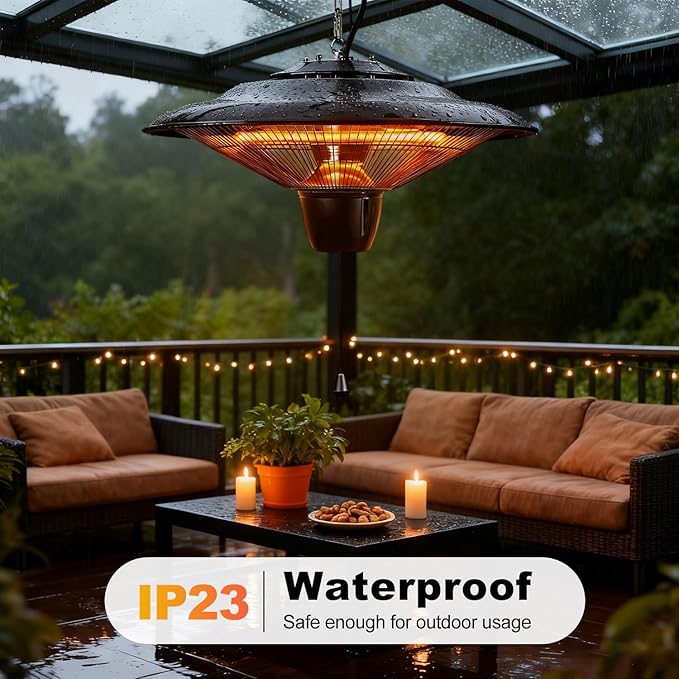1500W Hanging Patio Heater for Outdoor,Ceiling Mounted Heaters for Balcony, 3s Fast Heating Infrared Heater for Gazebo, Living Room, and Courtyard,Overheat Protection, IP23 Waterproof