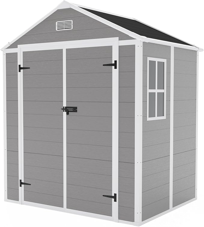 YOPTO 6x5 FT Resin Storage Shed,Garden House with Floor & Lockable Door,Waterproof Plastic Tool Sheds W/Slanting Roof Visual Window & Air Vents for Bicycles,Lawnmowers,Lawn,All Weather Use,Gray - Image 16