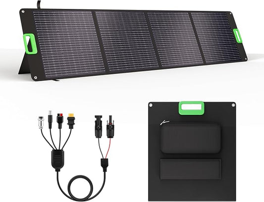 200W Portable Solar Panel for Power Station, Foldable Solar Charger w/ 4 Kickstands, IP65 Waterproof Solar Panel Kit w/DC XT60 Anderson Aviation Output for Outdoor RV Camper Blackout by GRECELLPOWERSTATION