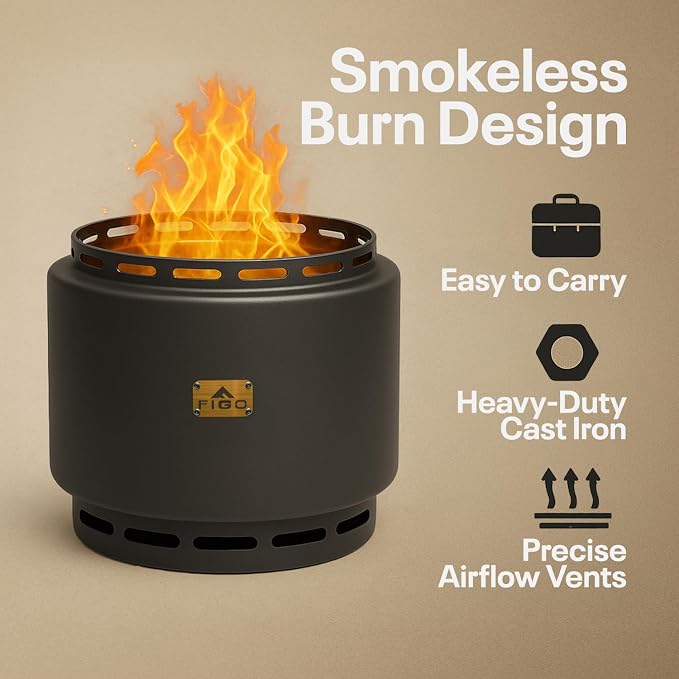 18" Smokeless Fire Pit with Removable Ash Pan, Fire Poker & Carry Bag - Portable Outdoor Fire Pit - Cast Iron - Wood Burning Lightweight Fireplace, Ideal for 4-6 People, 25 lbs - Image 6