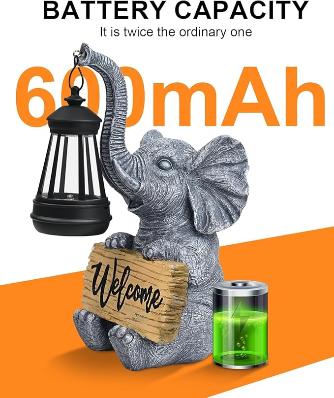 Outdoor Elephant Statues Solar Garden Decor Lights - Elephant Decoration for Garden, Balcony, Patio, Yard, Lawn - Housewarming, Fathers Day, Unique Birthday Gifts for Women Mom Grandma(Black)