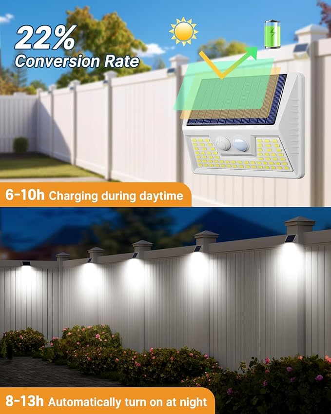 12Pack White Solar Lights Outdoor Motion Sensor, 6000K Cool Light/3 Lighting Modes, IP65 Waterproof Solar Powered Wall Lights Outside for Garden Fence Backyard Deck Driveway