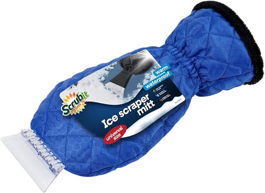 SCRUBIT Ice Scraper with Glove - Car Windshield Scraper for Ice and Snow w/Fleece Mitt - Quickly Scrape and Remove Snow While Staying Warm - Waterproof & Windproof - Car Scraper Snow Brush (Blue) by SCRUBIT