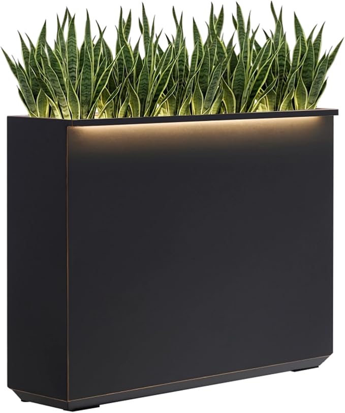 Wallowa Metallic Heavy Planter with Two Led Light Strips, 38Lx10Wx30H Inches Tall and Long Metal Divider Planter Box with Hand Brushed Gold Edge for Outside & Indoor, No Assembly (Black)