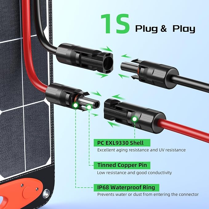 Bateria Power 10 Feet Solar to XT60 Extension Cable, 12AWG Solar Panel Connector to XT60 Charge Adapter for Connecting to Portable Power Station, RV, EcoFlow, Anker, BLUETTI & Generator - Image 6