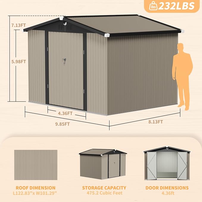 Outdoor Storage Shed 10x8 FT,Metal Tool Sheds,Waterproof Outside Storage Shed,Large Storage Building with Lockable Door - Image 2