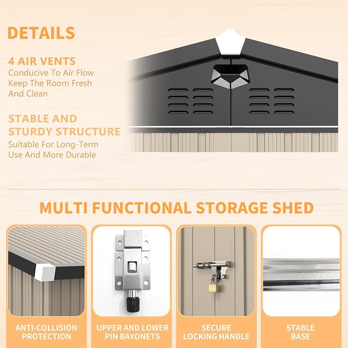 Outdoor Storage Shed 10x8 FT,Metal Tool Sheds,Waterproof Outside Storage Shed,Large Storage Building with Lockable Door - Image 4