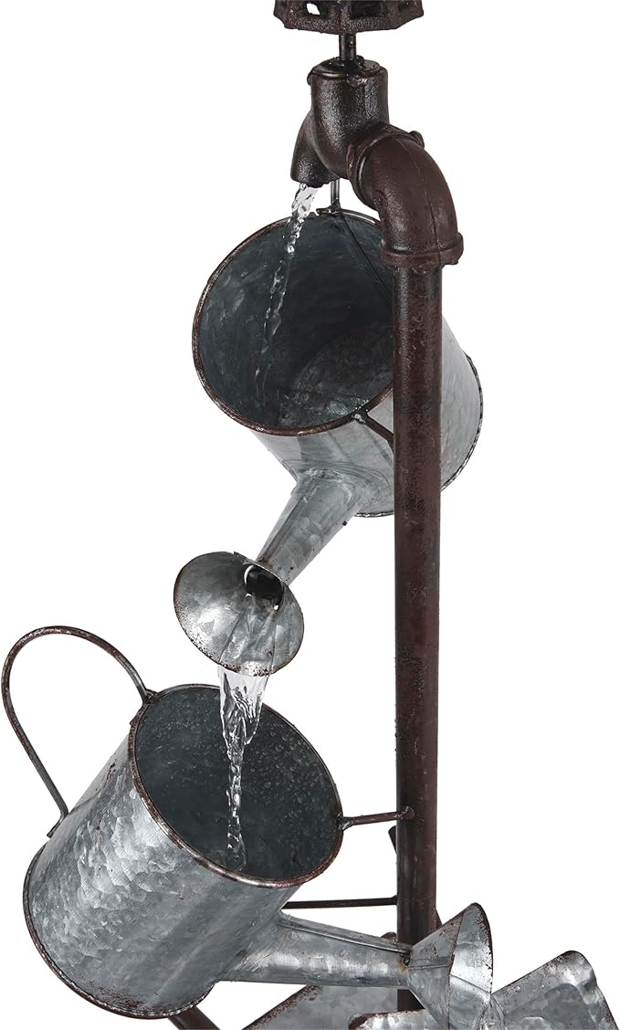 Alpine Corporation MCC574 Outdoor Floor Galvanized Shovel Pitcher Bucket Fountain, 41" Vintage Garden Water Feature, Patio & Backyard Décor, Gray