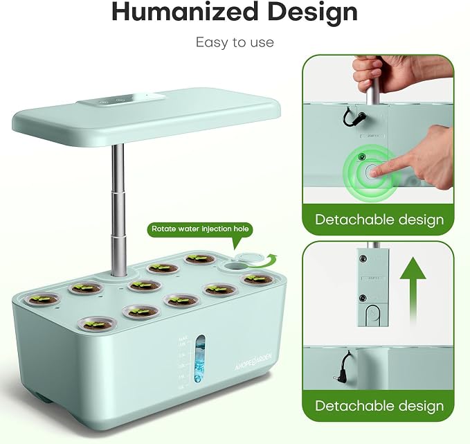 Ahopegarden Indoor Garden Hydroponics Growing System: 10 Pods Plant Germination Kit Herb Vegetable Growth Lamp Countertop with LED Grow Light - Hydrophonic Planter Grower Harvest Lettuce - Image 7
