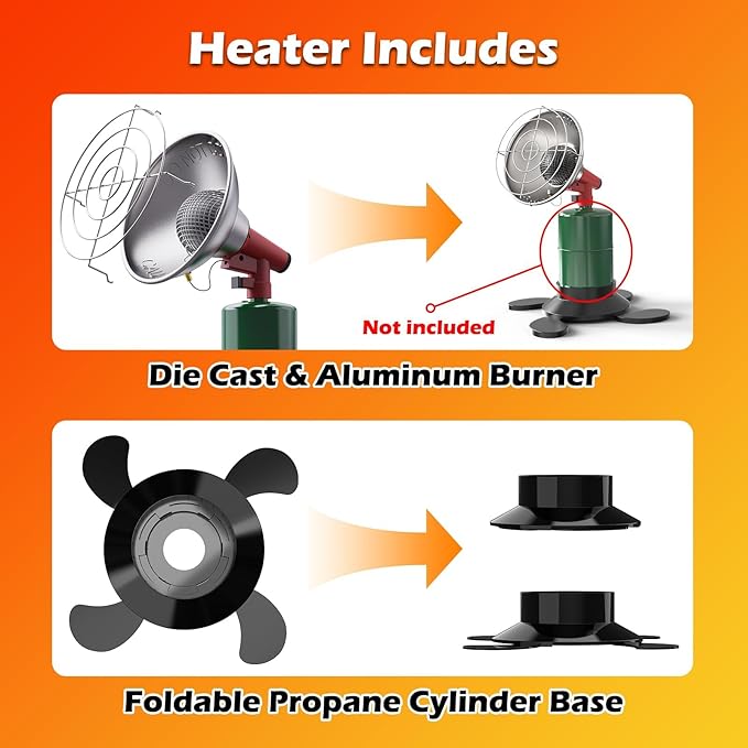Portable Propane Heater, 12000 BTU Portable Camping Heater Outdoor with Electric Ignition, Control Valve, Gas Cylinder Base for Tent, Fishing, Garage, 7“L x 7"W x 10"H （Fuel not included）