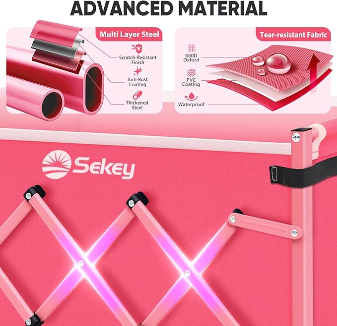 Sekey Wagon Cart with Wheels with 220LBS Capacity,Heavy Duty Wagon Carts Foldable,Lightweight Utility Portable Cart for Grocery, Shopping, Garden, Camping. Pink - Image 6
