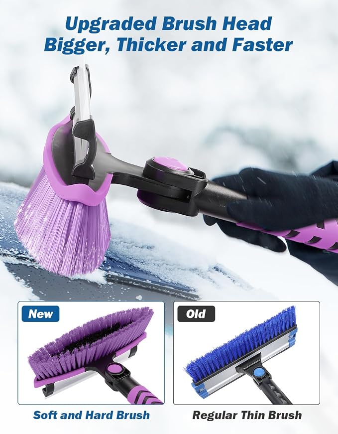 JOYTUTUS 41.5IN Extendable Snow Brush and Ice Scraper, 270°Pivoting Snow Scraper Brush for Car Windshield, Telescoping Ice Scraper, Foam Grip, Heavy Duty Snow Remover for Cars, Trucks, SUV (Purple) - Image 3