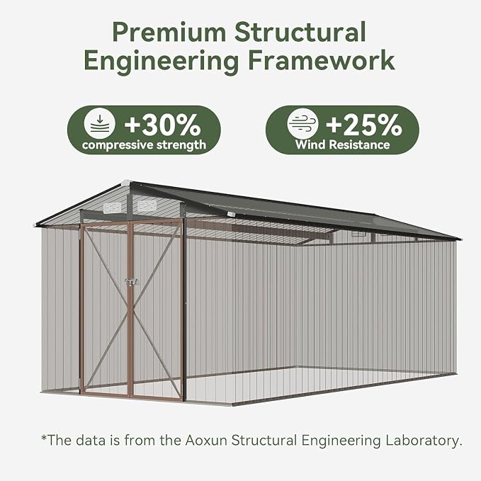 Aoxun 10' x12 ' Outdoor Metal Storage Shed with Galvanized Steel Base, Heavy-Duty Garden Tool Shed for Patio, Lawn, and Garden, Brown - Image 3