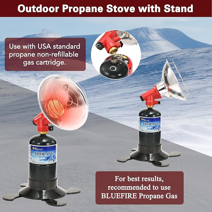 Propane Heater for Outdoor, 6500 BTU Portable Heaters for camping with Piezo Ingnition, Small Propane Heater with Gas Tank Holder Rapid Heating For Tent, Patio, Ice Fishing, Hunting