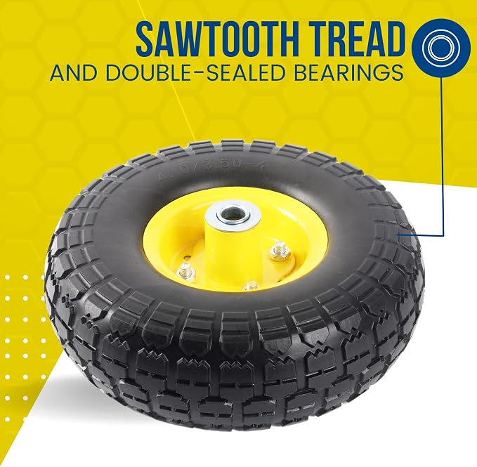 (2-Pack) 10-Inch Solid Tire Wheels - Replacement 4.10/3.50-4" Flat Free Tires and Wheels with 5/8" Axle Bore Hole Bearings, 2.17" Offset Hub -Perfect for Hand Truck, Wheelbarrow, Gorilla Carts - Image 3