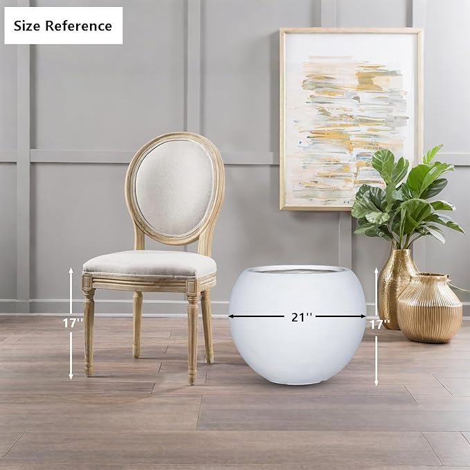 17 H x 21" Dia (15" Pot Opening) White Round Fiberstone Planter/Concrete Planter with Drainage Hole, Indoor/Outdoor Large Plant Pot for Home Patio Garden, Ideal for Large Plants