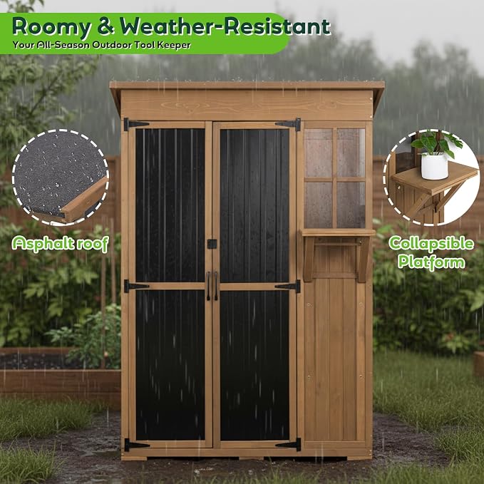 51" L Outdoor Storage Cabinet Waterproof with Shelves, Outside Storage Shed Backyard Tall Cabinet with Fold-Out Table for Patio, Garage, Garden, Pool Accessories Storage - Image 3
