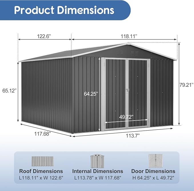 YOPTO 10x10 FT Outdoor Storage Shed,Large Metal Tool Sheds with Updated Frame Structure and Lockable Doors, Garden Shed for Backyard Patio Lawn, Black - Image 2