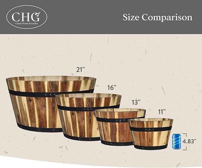 Classic Home & Garden 16" Whiskey Barrel Planter, Acacia