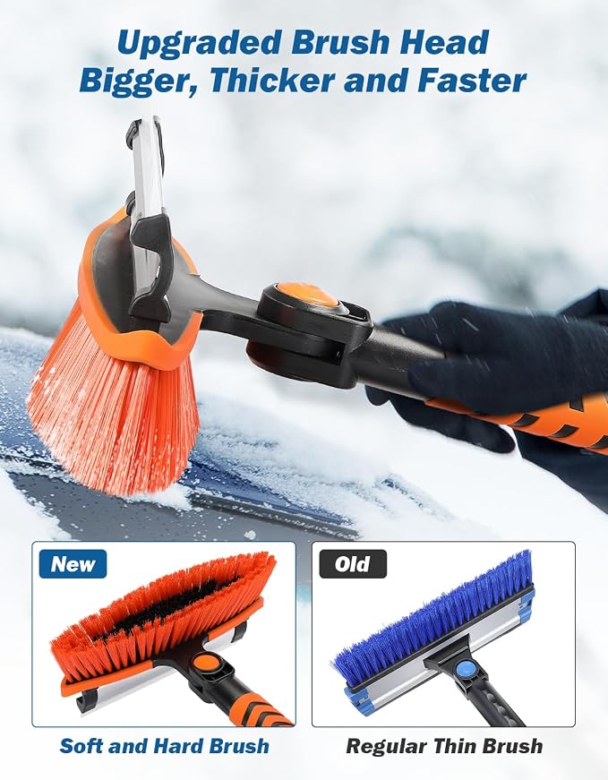 JOYTUTUS 41.5IN Extendable Snow Brush and Ice Scraper, 270°Pivoting Snow Scraper Brush for Car Windshield, Telescoping Ice Scraper, Foam Grip, Heavy Duty Snow Remover for Cars, Trucks, SUV (Orange) - Image 3