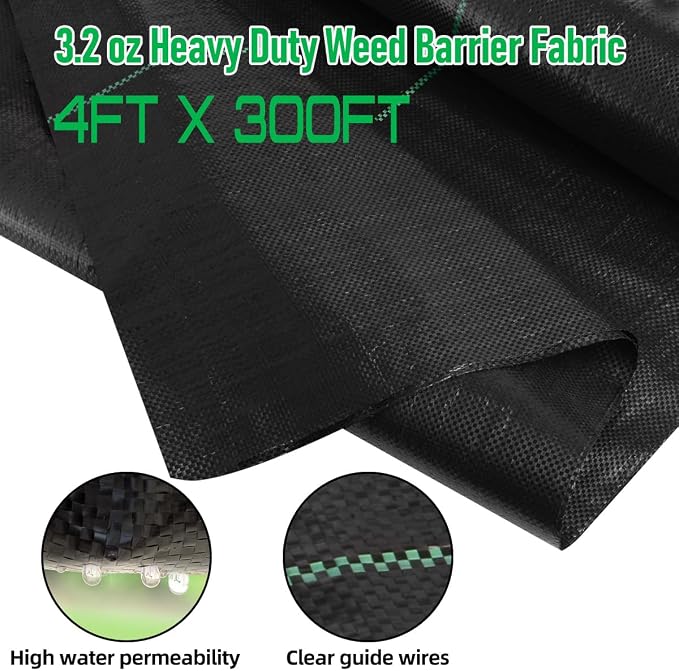 LAVEVE 4FT x 300FT Weed Barrier Landscape Fabric, 3.2oz Premium Heavy Duty Garden Cloth, Ground Cover for Gardening, Farming - Image 2