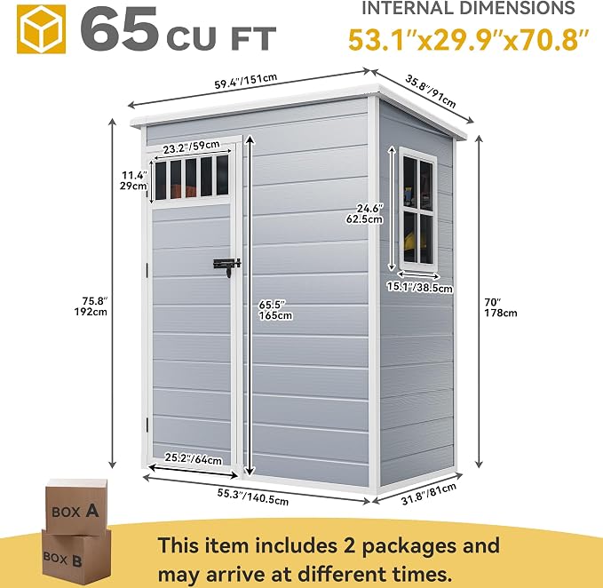 DWVO Outdoor Storage Shed, All-Weather Resin Plastic Storage Shed with Windows, Slanted Roof, Raised Floor, Capacity for Garden Tools & Equipment, Ideal for Backyard & Garden (Gray, 5X3FT) - Image 8