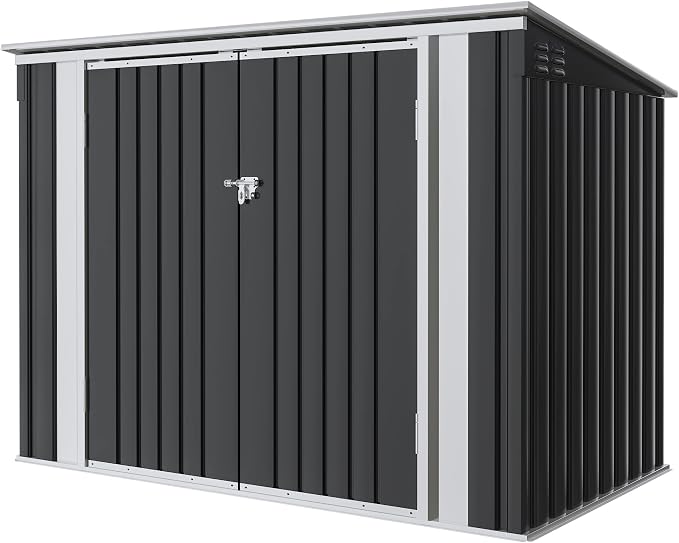 Greesum 5.8x3.3 FT Outdoor Storage Shed Metal Garbage Shed with Lid Chain Hydraulic Gas Rod for Lawn Tools, Bikes, Toys,Garbage Bin,Black by BuynowfromGreesum