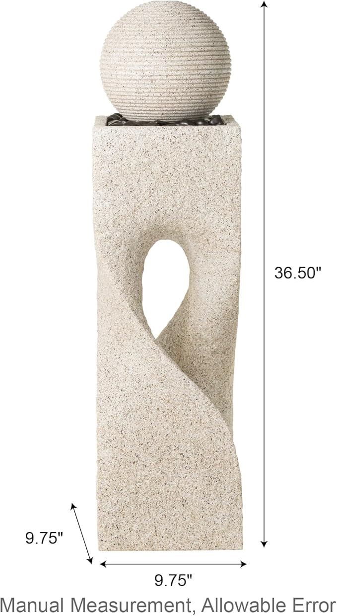 Glitzhome Outdoor Water Fountain with Lights, Outdoor Fountain with Pump, 36.5" H Modern Faux Terrazzo Geometric Pedestal and Sphere Polyresin Garden Fountains for Patio, Balcony, Yard Or Home Decor