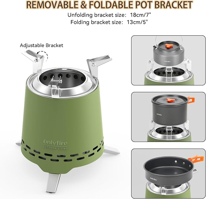 2 in 1 Portable Fire Pit with Pot Bracket & Carry Bag, Camping Stove Smokeless Fireplace for Patio Backyard RV Tailgating, Stainless Steel, Green 9", #FP047 - Image 5