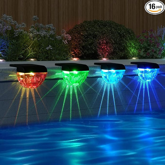 16 Pack Solar Deck Lights Outdoor, Solar Step Lights Waterproof for Outside, Yard, Patio, Garden, Pool, Railing, Stairs, Fence (Color Changing)