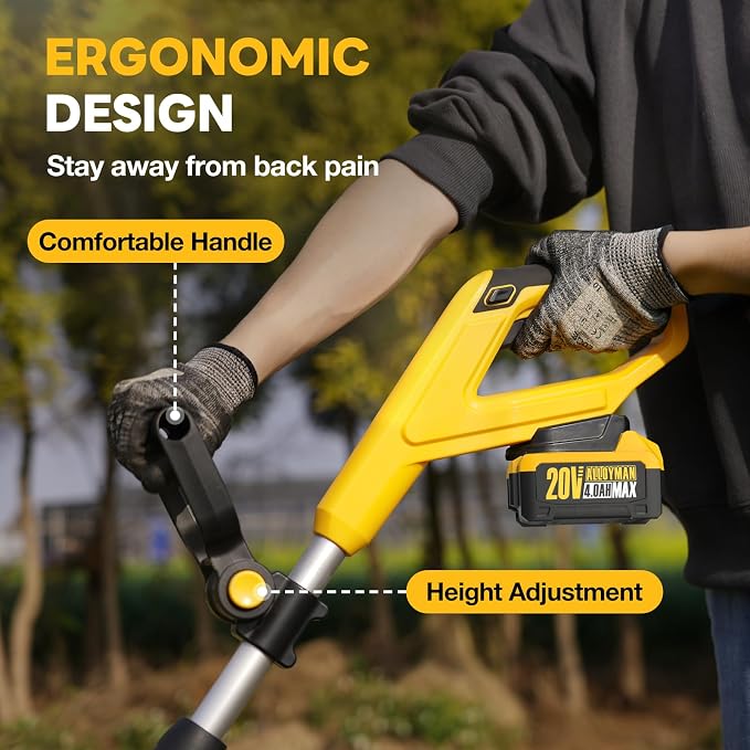 Alloyman 20V Cordless Tiller Cultivator, 360RPM Electric Garden Tiller, with 2 * 4.0Ah Batteries & Charger, 9In Tilling Width and 6.6In Depth Garden Rototiller for Lawn/Gardening/Soil Cultivation - Image 7