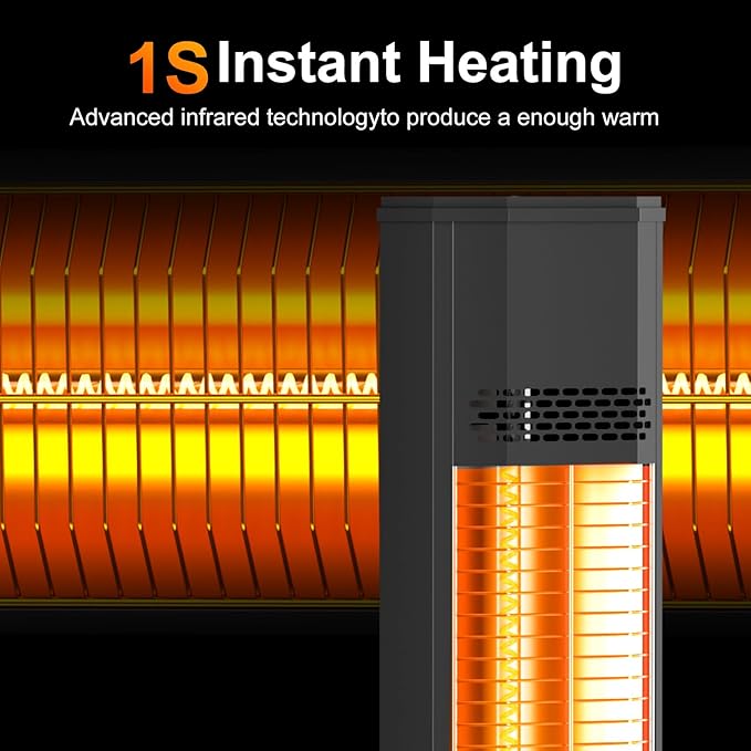 42 INCH Outdoor Patio Heaters, 9 Heat Levels & 9H Timer, Outdoor Heater w/Safety Lock, 1500W Infrared Heater, Remote Control, IP65 Waterproof, Tip-Over &Overheat Protection for Outdoor, Black
