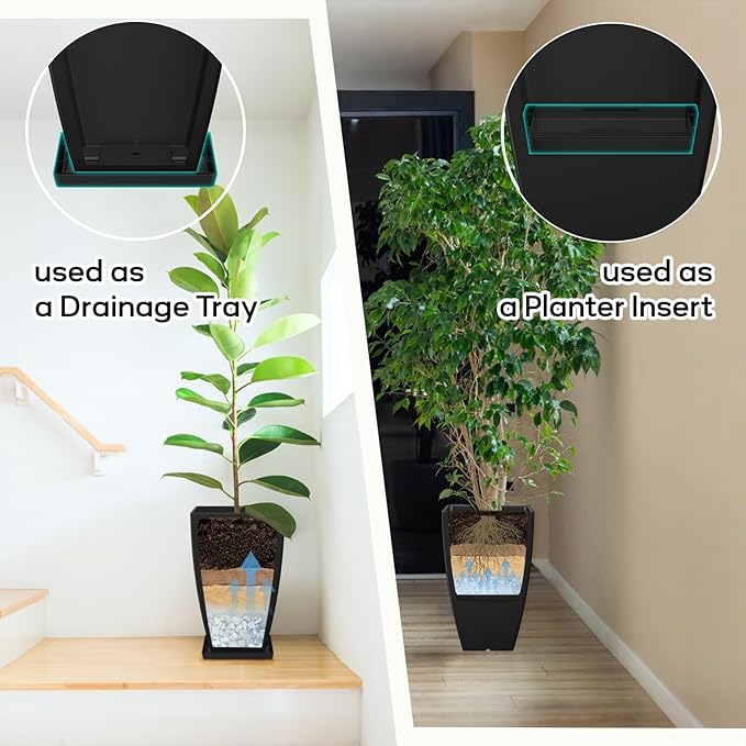 21" Tall Outdoor Planters Set of 2,Front Porch Planter Pots with Drainage Design Holes for Patio, Porch, Garden, Indoor,Black