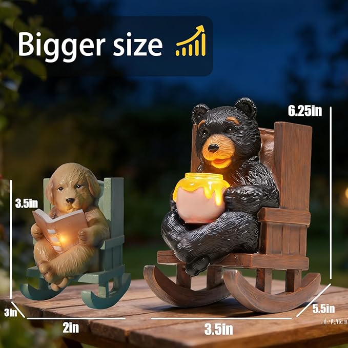 Solar Garden Statues Black Bear Decor Resin Bear Statues Outdoor with Solar Light Animal Figurine for Outside Yard Lawn and Patio Decorations Gardening Gifts for Women 3.5 * 5.5 * 6.25 Inch