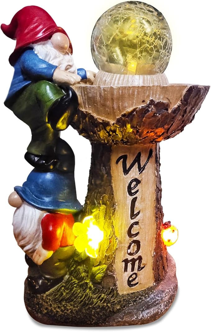 Garden Gnomes Outdoor Statue with Solar LED Lights, Solar Garden Gnomes Decorations10.4 in Funny Double Gnomes Sculptures Home Outdoor Lawn Yard Decor, Ideal Gnomes Gifts for Women/Grandma/Mom