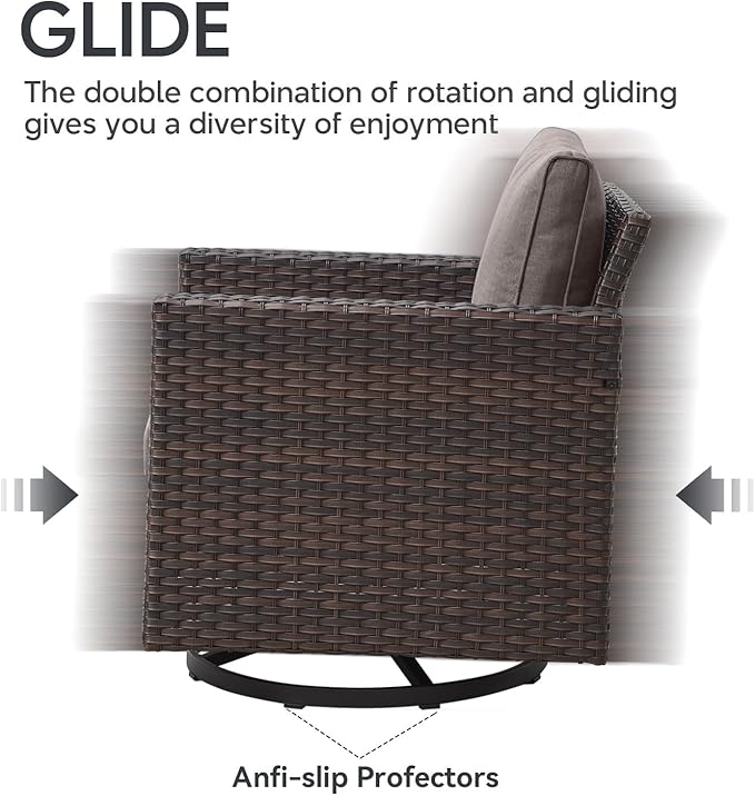5-Piece Wicker Patio Furniture with Fire Pit Table - Outdoor Conversation Set with 50,000 BTU Fire Pit, All-Weather Rattan Patio Set for Deck, Backyard, Garden - Brown Wicker, Grey Cushion
