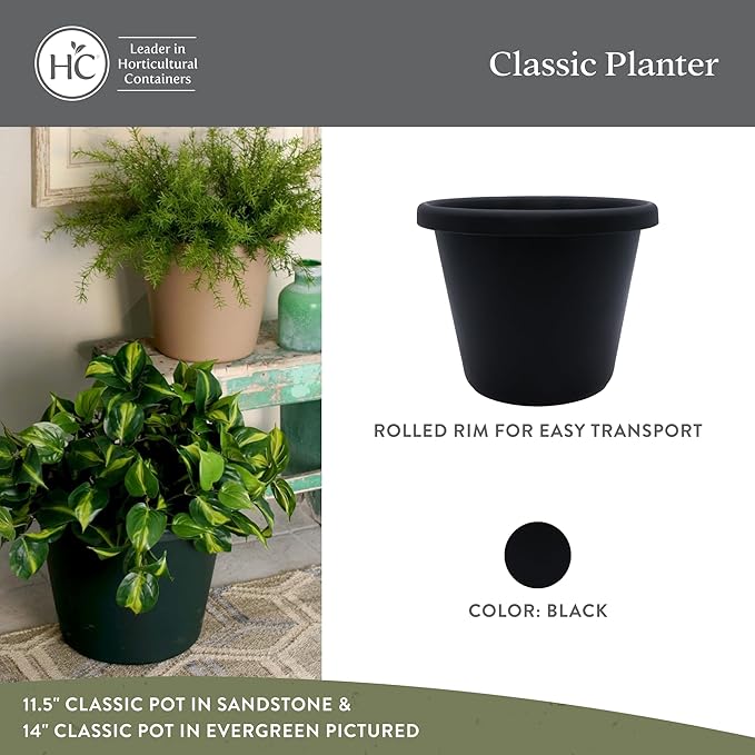 The HC Companies Classic Round Plastic Plant Pot w/Rolled Rim - Lightweight & UV Resistant Flower Pot for Herbs & More - Outdoor & Indoor Plant Pots w/Drainage (17 inch Black, Pack of 1)