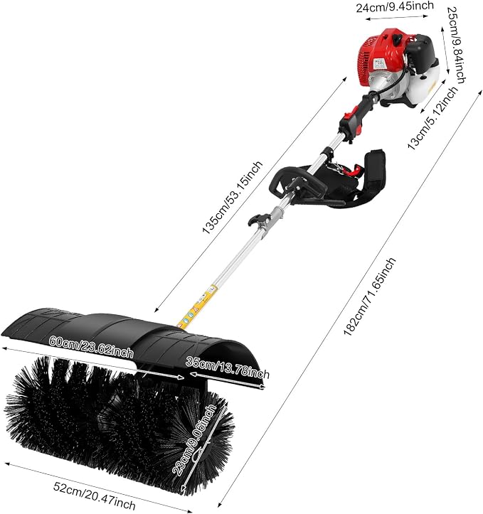 2-Stroke Lawn Sweeper, 52CC 2.3HP Gas Handheld Sweeper Artificial Grass Brush Gas Powered Broom Engine Broom Cleaner Tools with 33.8oz Fuel Tank for Sweeping Boulevards Driveways Sidewalks - Image 2