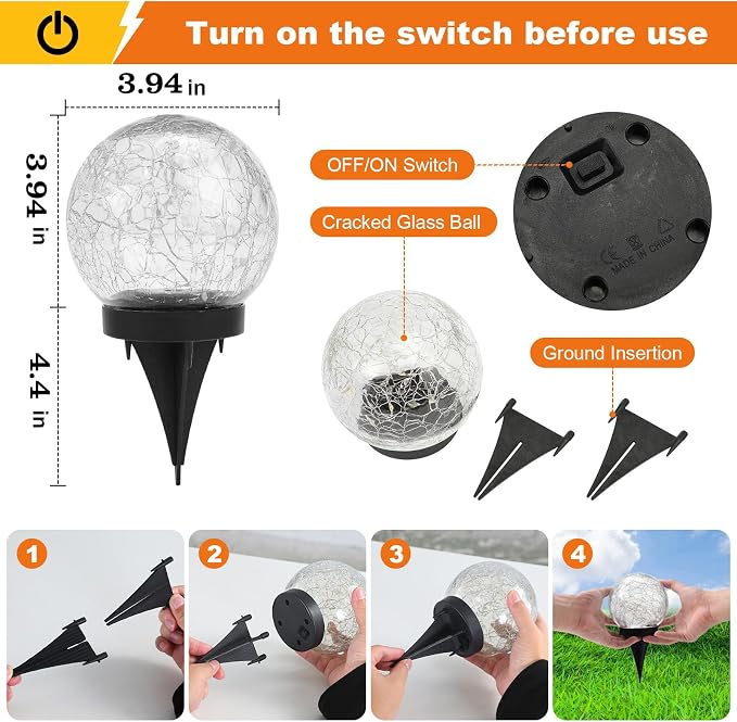 MLKNK Solar Globe Lights Outdoor Waterproof-Solar Balls-Solar Garden Lights-Orbs for Outside 6 Pack Cracked Glass Ball for Lawn Patio Yard Backyard Decorations - Image 4
