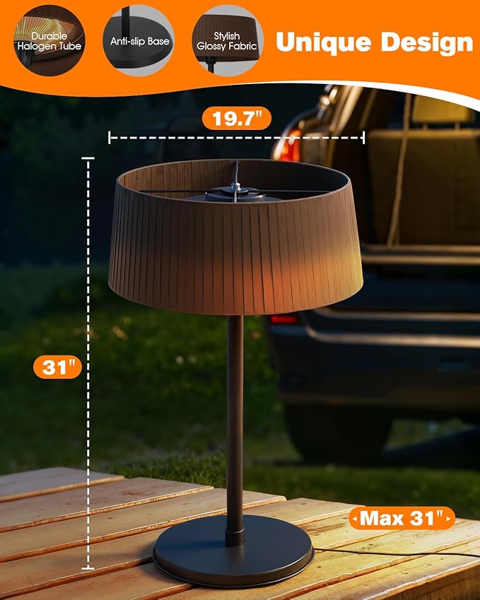 Electric Outdoor Patio Heater, 1500W Tabletop Infrared Heater for Indoor & Outdoor, IP55 Waterproof, Fast Heating, Tip-Over Protection, Perfect for Garden, Balcony, Garage, Porch (brown, tabletop)