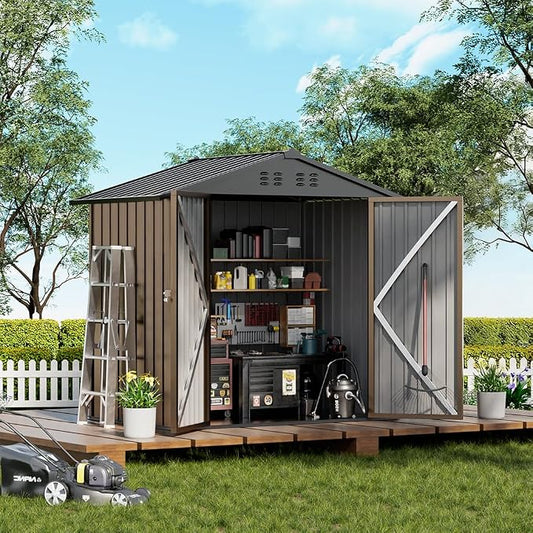 COMHOMA Shed Outdoor Storage Shed Metal,Lockable Doors Tool Sheds with Sloping Roof,Steel Garden Shed with Air Vent for Backyard,Patio,Lawn,Poolside(Brown,6'x4') by ComHoma