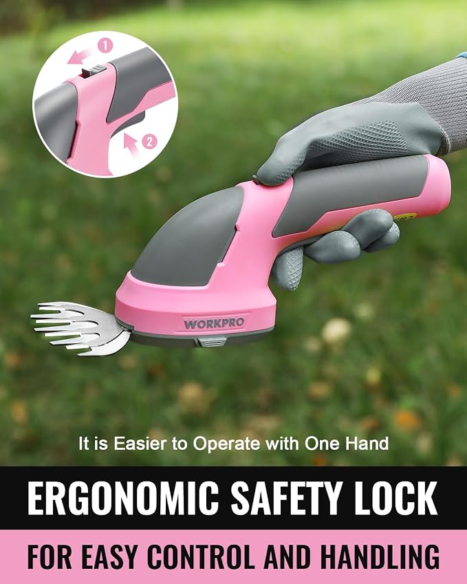 WORKPRO Cordless Grass Shear & Shrubbery Trimmer - 2 in 1 Handheld Hedge Trimmer 7.2V Electric Grass Trimmer Hedge Shears/Grass Cutter Rechargeable Lithium-Ion Battery and Type-C Cable - Pink Ribbon - Image 5