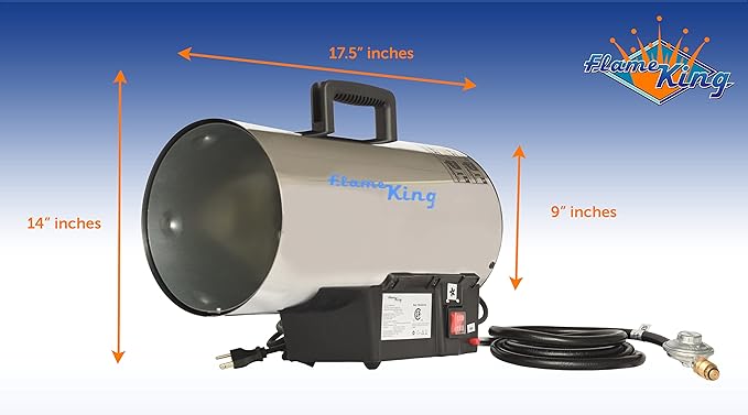 Flame King 60,000 BTU Portable Propane Forced Air Heater Outdoor Great for Jobsite, Construction, Garage, Patio, Stainless Steel